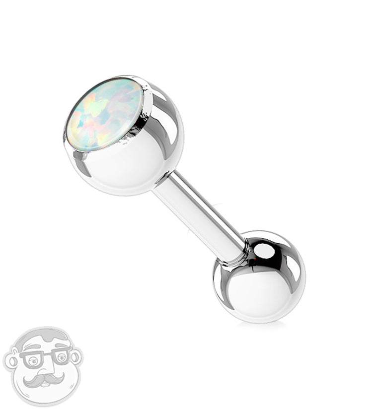 White Single Opal Stainless Steel Barbell