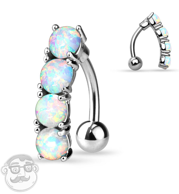 Vertical White Opalite Belly Button Ring