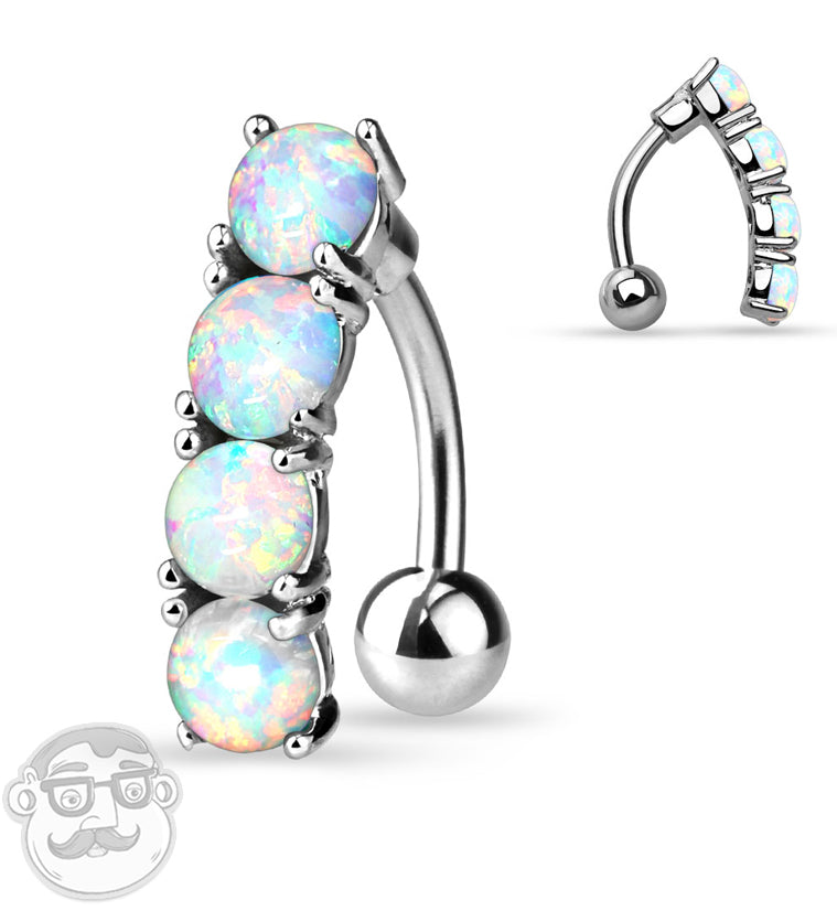 Vertical White Opalite Belly Button Ring