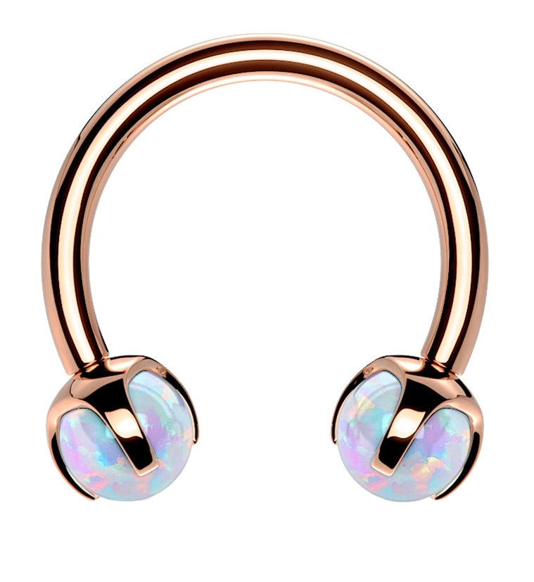 Rose Gold PVD Opalite Claw Stainless Steel Circular Barbell
