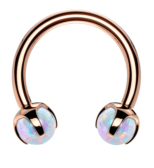 Rose Gold PVD Opalite Claw Stainless Steel Circular Barbell