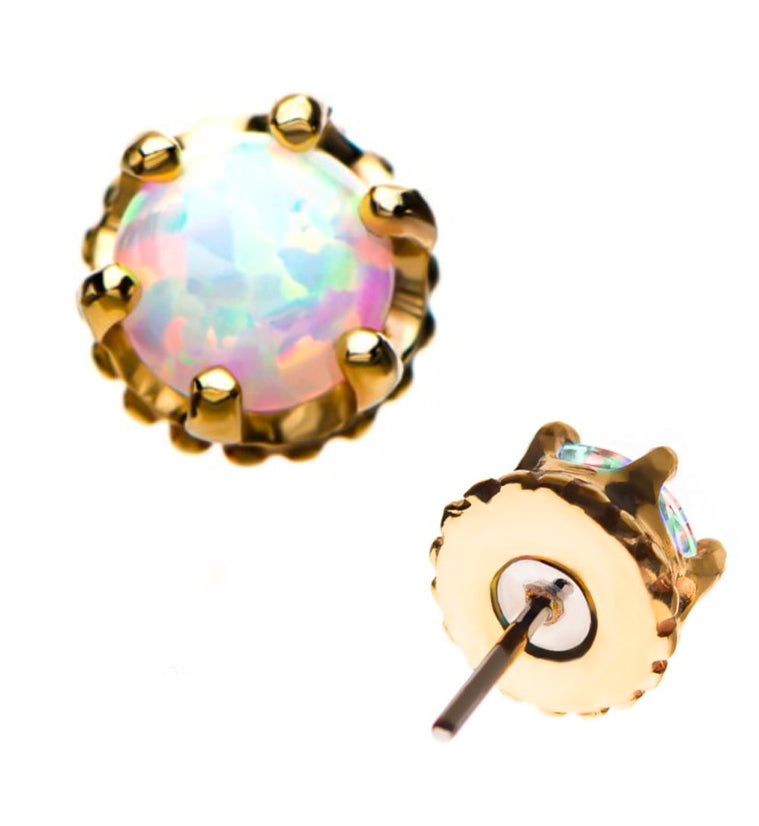 14kt Gold White Opal Crown Threadless Top