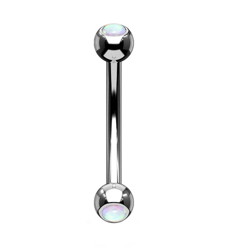 White Double Opal Stainless Steel Curved Barbell