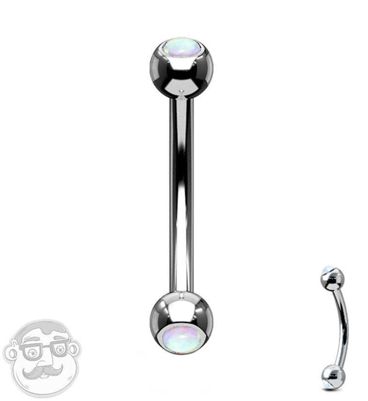 White Double Opal Stainless Steel Curved Barbell