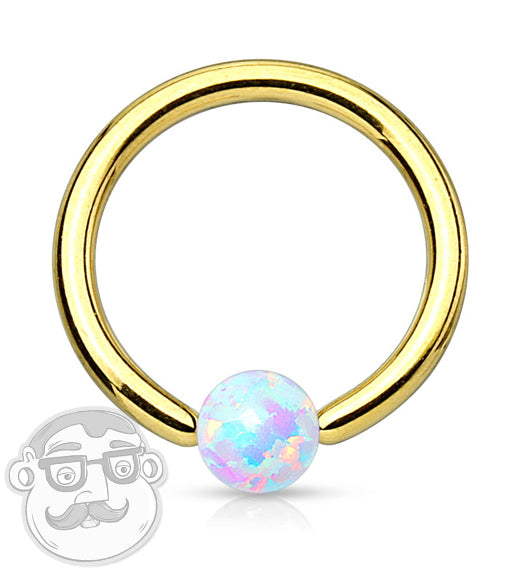 White Opalite IP Gold Steel Captive Ring