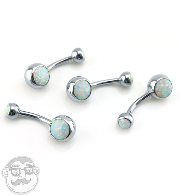 White Opal Stainless Steel Belly Button Ring