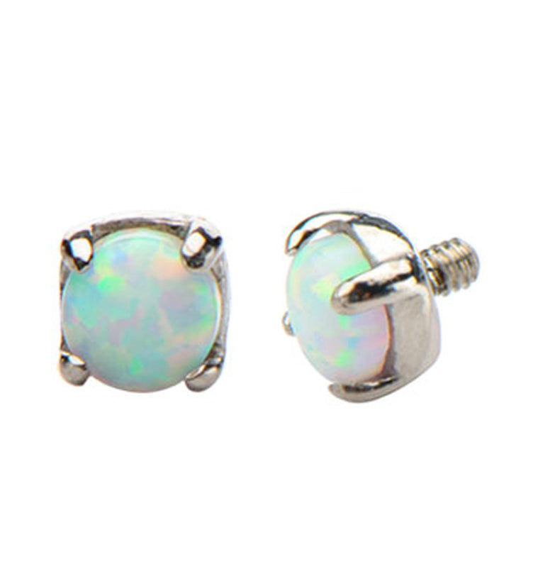 White Opal Prong Stainless Steel End