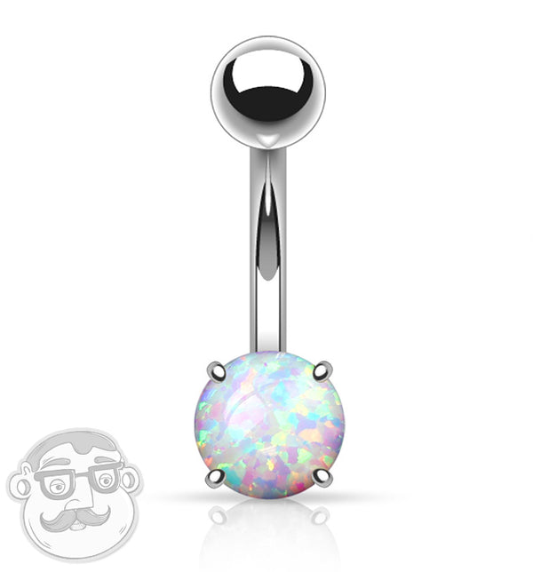 Simple  White Opalite Stainless Steel Belly Button Ring