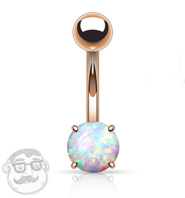 Simple Opalite Rose Gold Stainless Steel Belly Button Ring