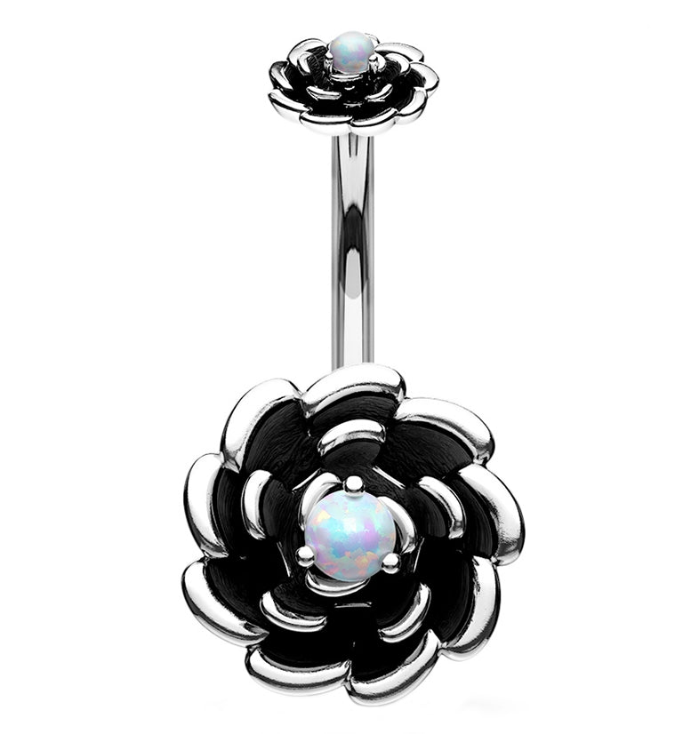White Opalite Rose Bud Belly Ring