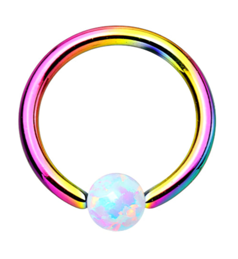 Rainbow Captive Ring With White Opalite Bead