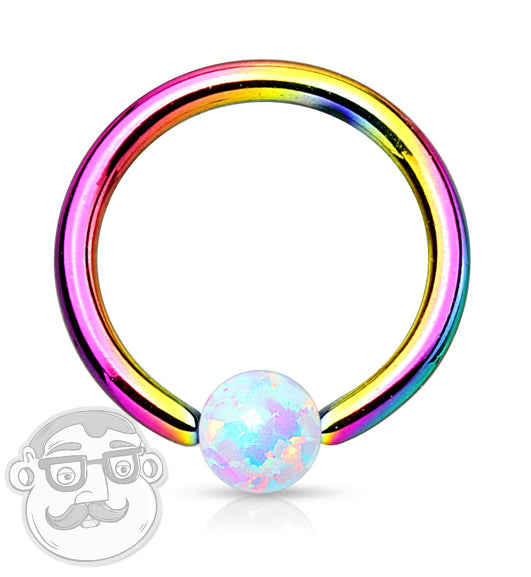 Rainbow Captive Ring With White Opalite Bead