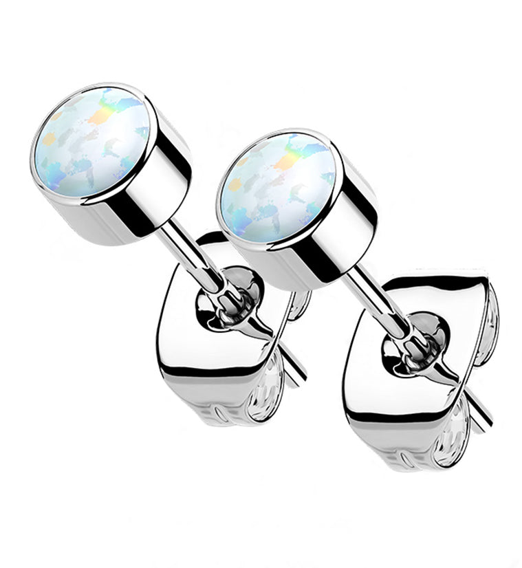 White Opal Titanium Bezel Earrings