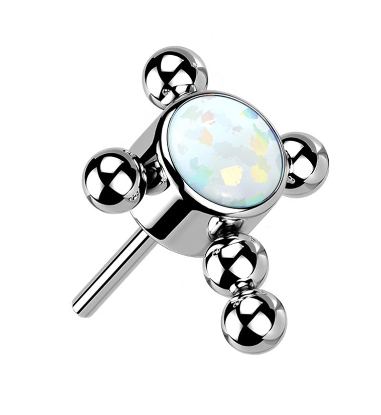 White Opalite Beaded Cross Titanium Threadless Top
