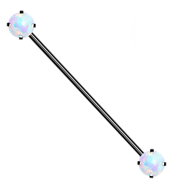 Black PVD Stainless Steel Opalite Threadless Industrial Barbell