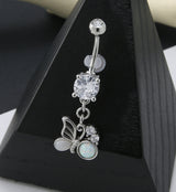 White Opalite Butterfly Belly Button Ring