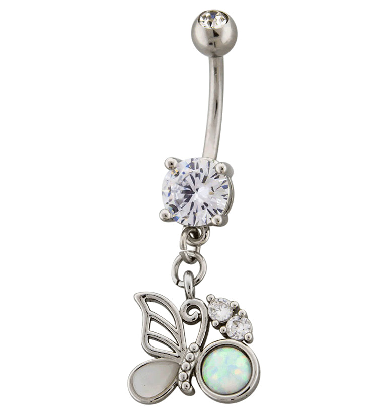 White Opalite Butterfly Belly Button Ring
