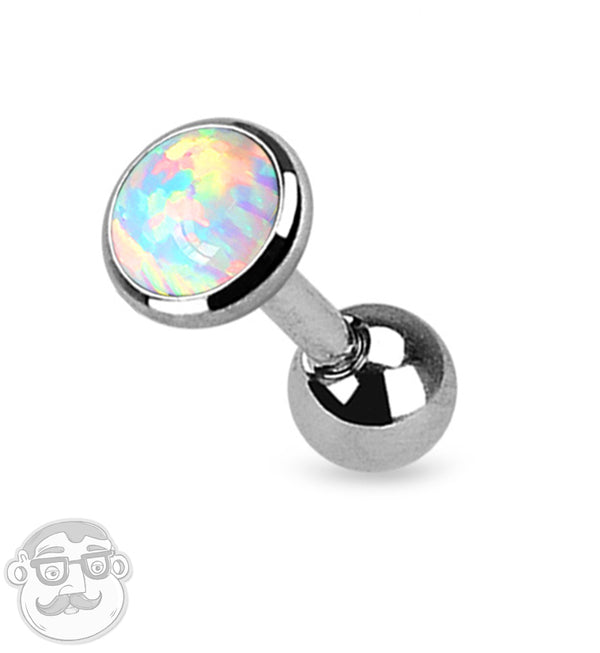 16G White Opal Top Tragus / Cartilage Barbell