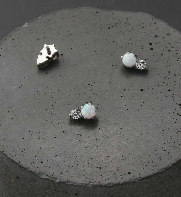 White Opalite Clear CZ Internally Threaded Titanium Top