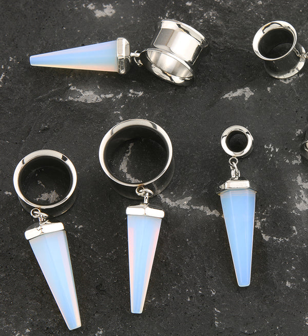 White Opalite Cone Crystal Dangle Stainless Steel Tunnel Plugs