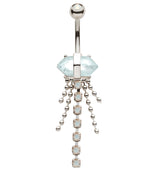 White Opalite Crystal Bead Chain Stainless Steel Belly Button Ring