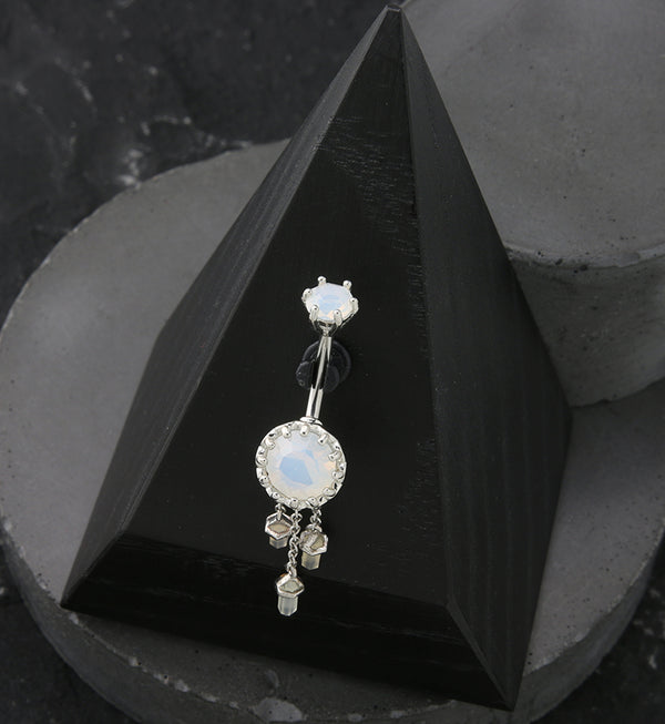 White Opalite Crystal Dangle Stainless Steel Belly Button Ring