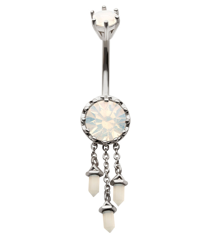 White Opalite Crystal Dangle Stainless Steel Belly Button Ring