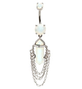 White Opalite Crystal Multi Dangle Chain Stainless Steel Belly Button Ring