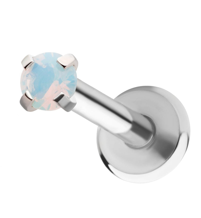 White Opalite CZ Stainless Steel Internally Threaded Labret