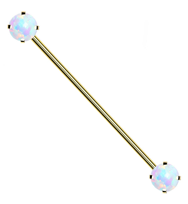 Gold PVD Stainless Steel Opalite Threadless Industrial Barbell