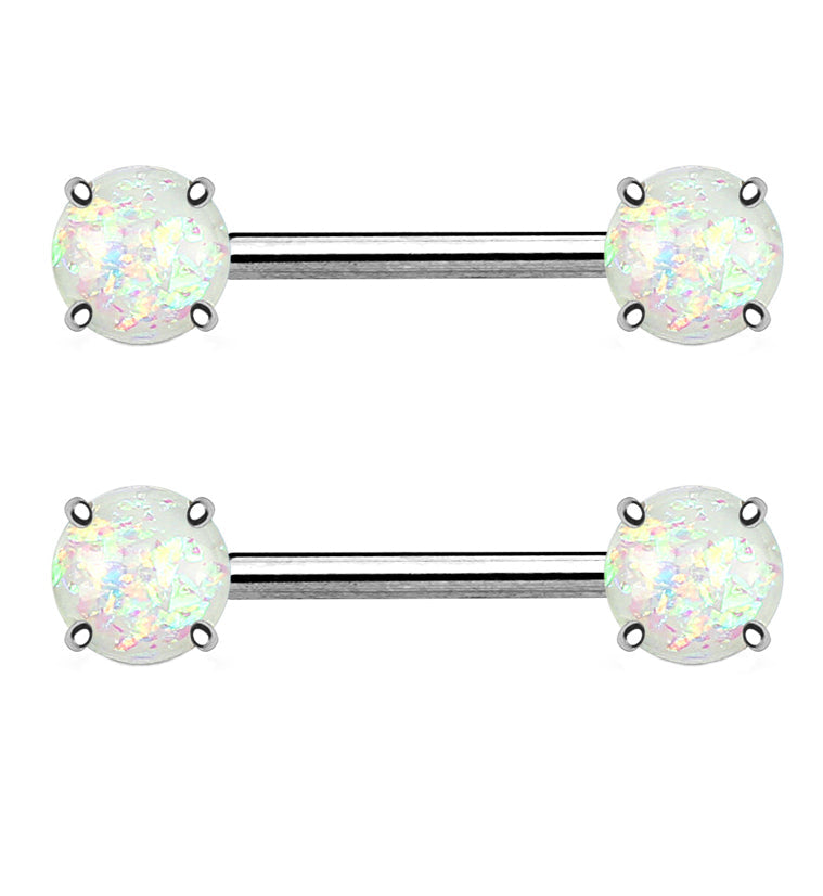 14G Double White Opalite Nipple Ring Barbells