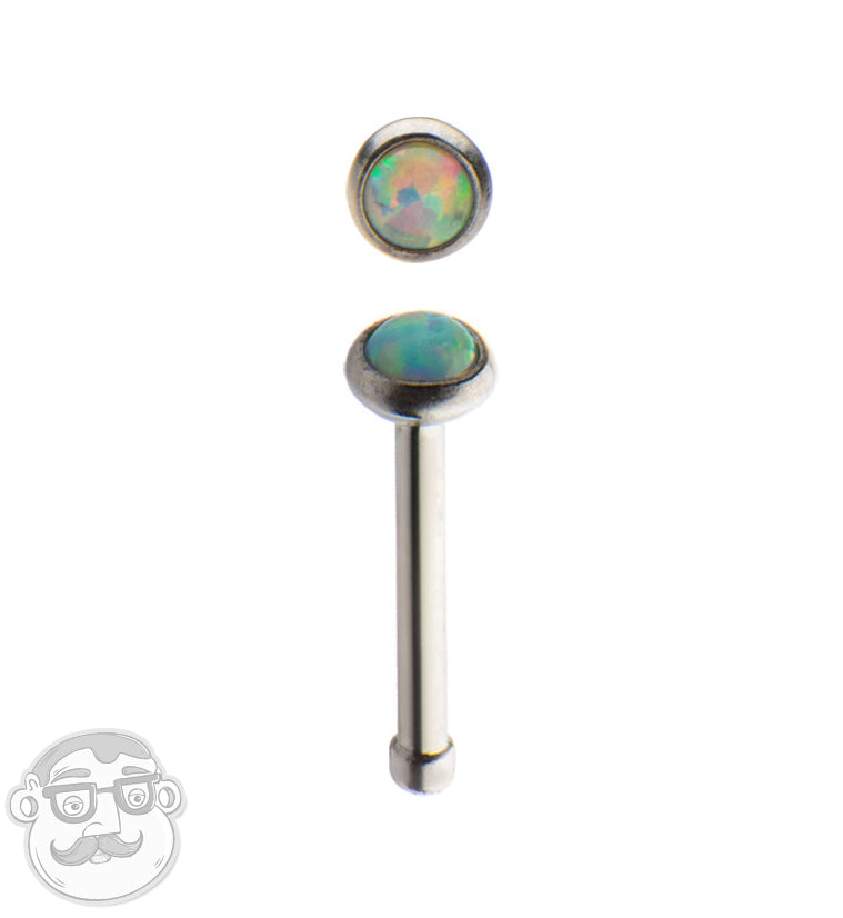 20G White Synthetic Opalite Stainless Steel Nose Bone