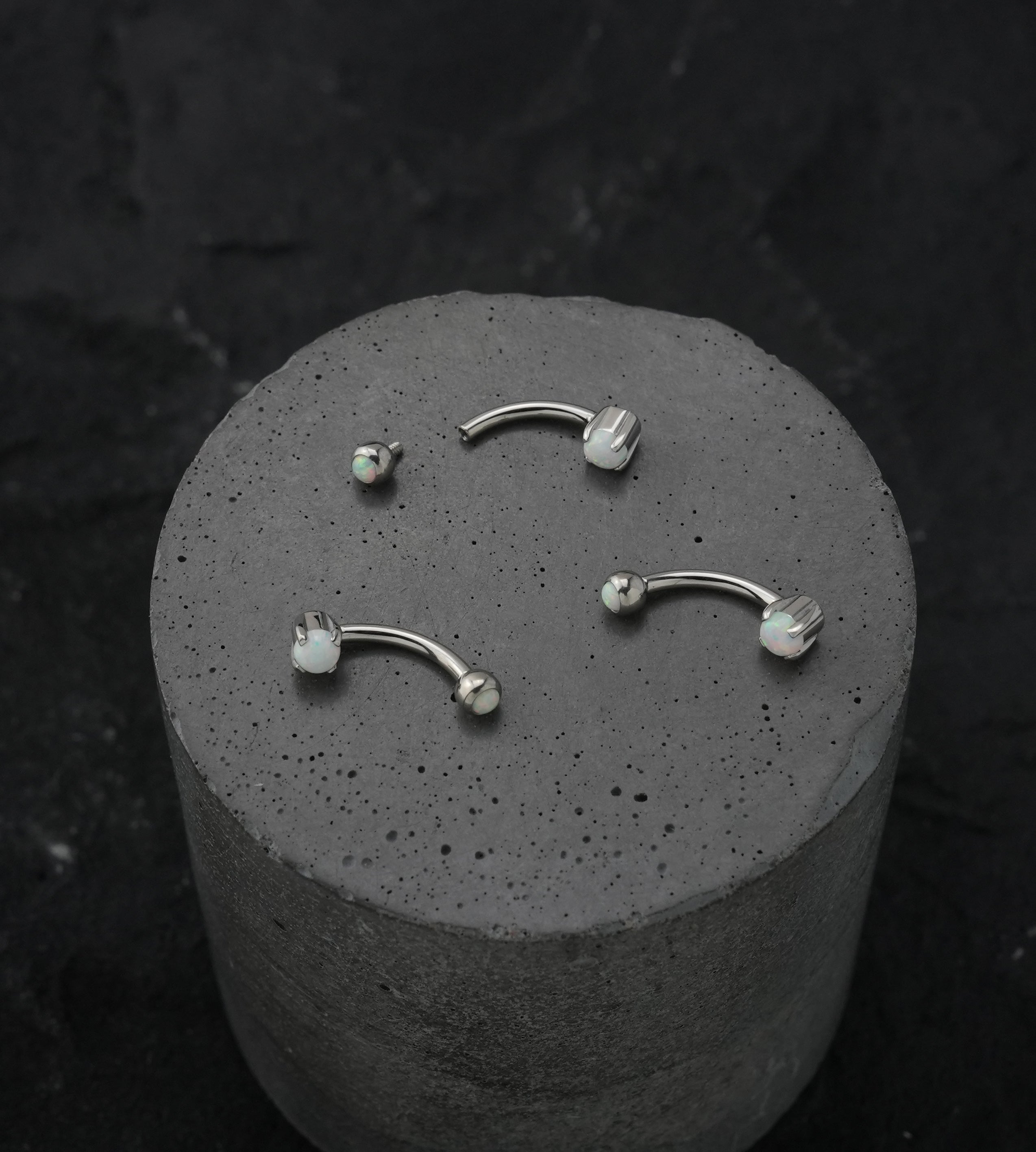 White Opalite Prong Set Stainless Steel Curved Barbell