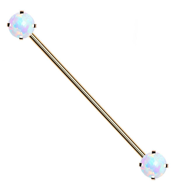 Rose Gold PVD Stainless Steel Opalite Threadless Industrial Barbell