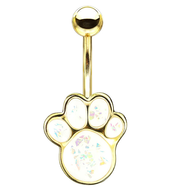 White Glitter Paw Print Gold Belly Rings