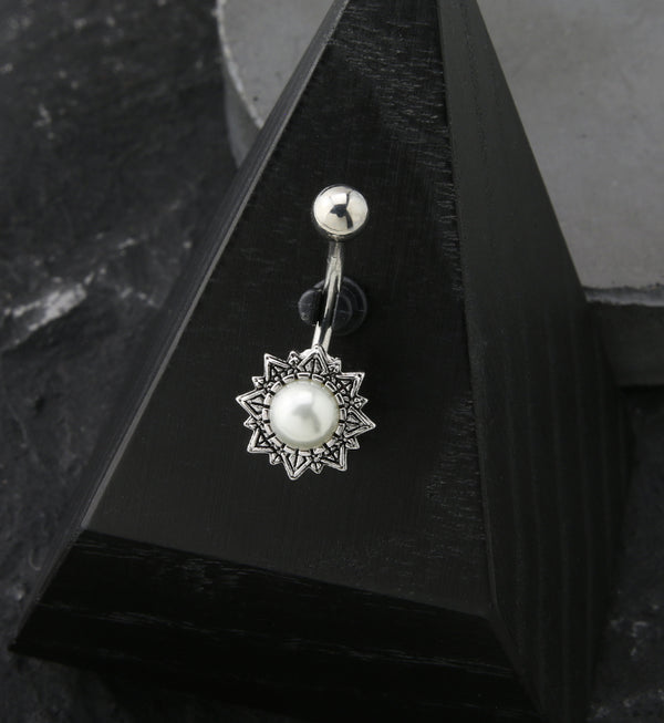 White Pearl Sun Stainless Steel Belly Button Ring