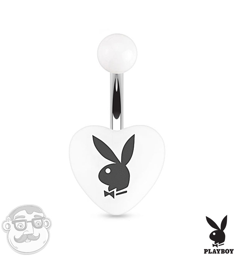 White Playboy Bunny Heart Belly Button Ring