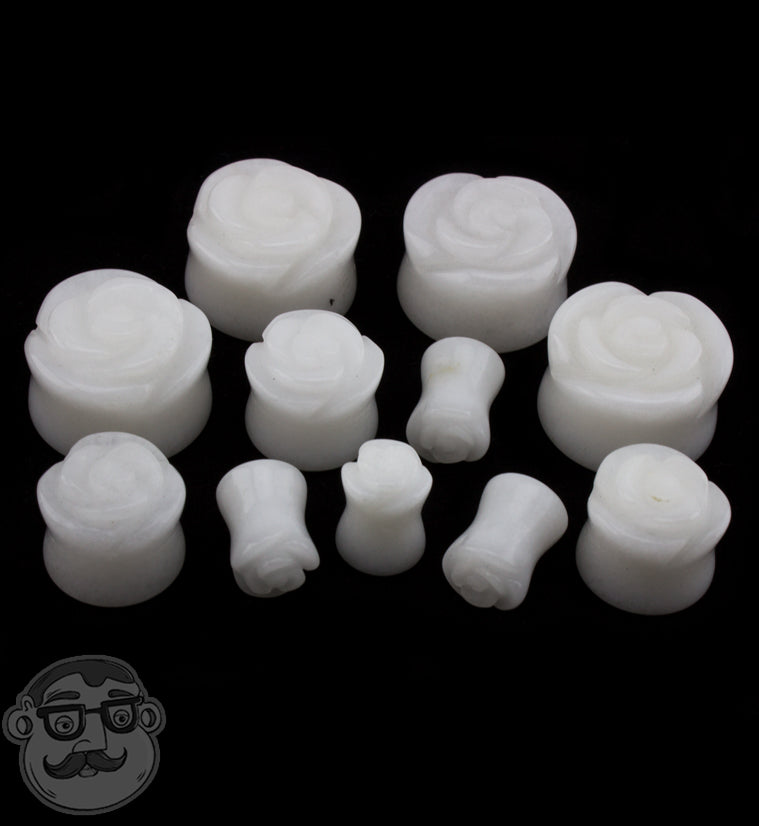 White Quartz Stone Rose Bud Plugs
