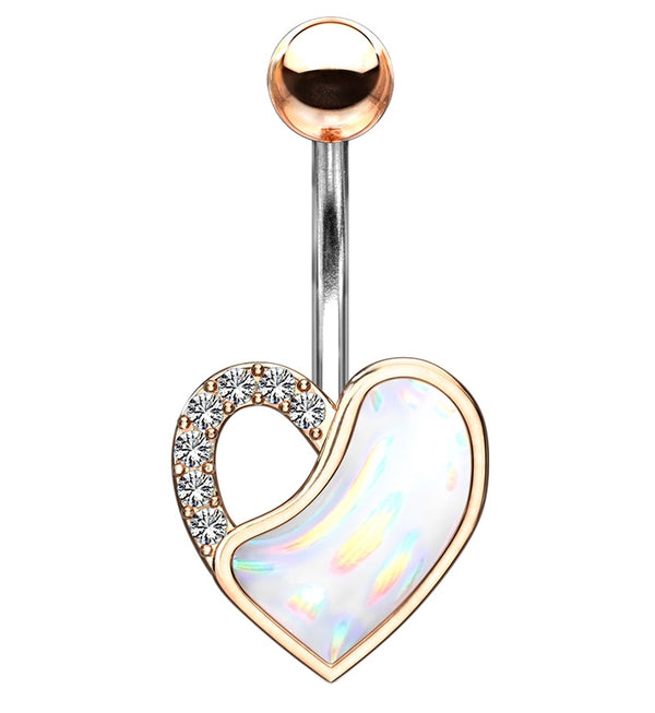 White Escent Heart Rose Gold Belly Rings