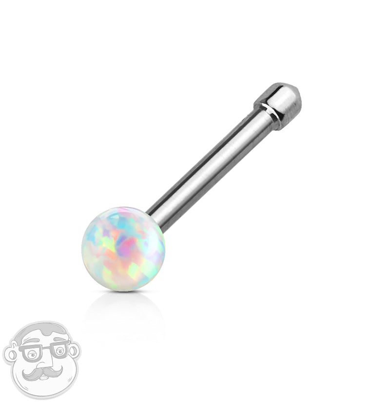 20G White Opal Ball Stainless Steel Nose Stud Ring