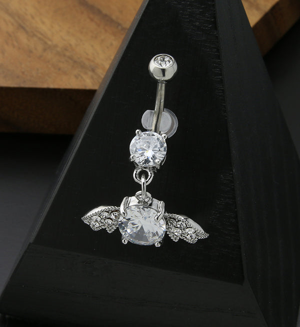 Winged Oval CZ Stainless Steel Belly Button Ring
