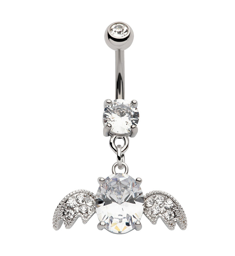 Winged Oval CZ Stainless Steel Belly Button Ring