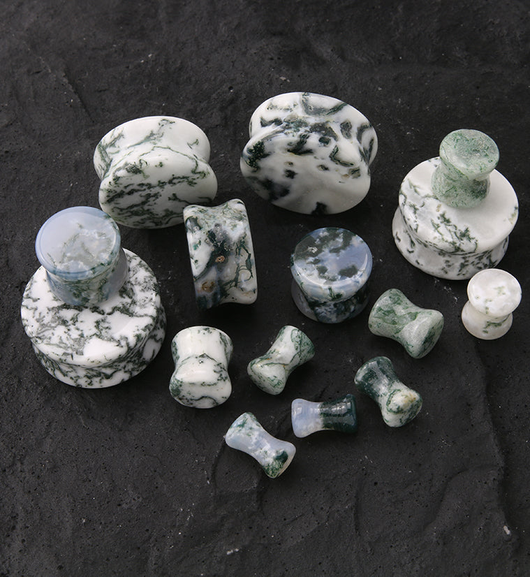 Winter Moss Agate Stone Plugs