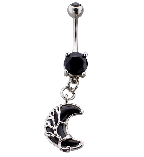 Wire Moon Black Opalite Black CZ Stainless Steel Belly Button Ring