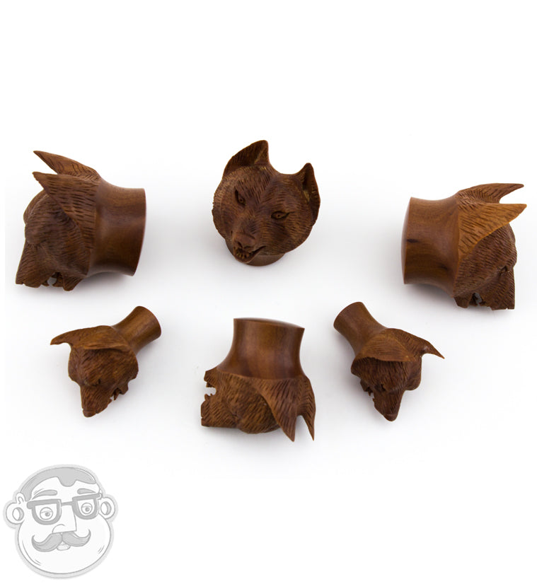 Carved Wolf Wood Plugs