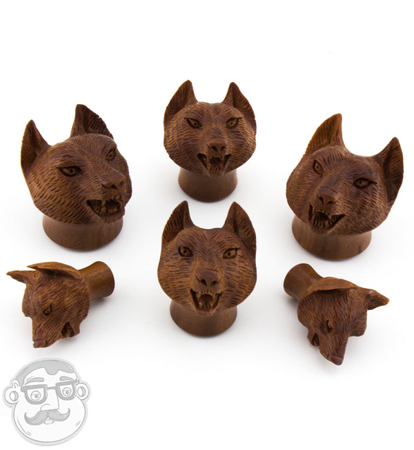Carved Wolf Wood Plugs