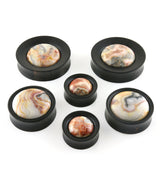Areng Wood Plugs with Crazy Lace Agate Stone Inlay