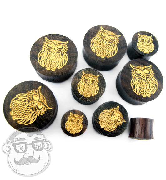 Engraved Golden Owl Sono Wood Plugs