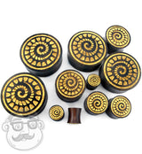 Engraved Golden Spiral Sono Wood Plugs