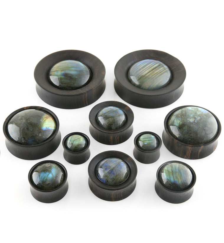 Areng Wood Plugs with Labradorite Stone Inlay